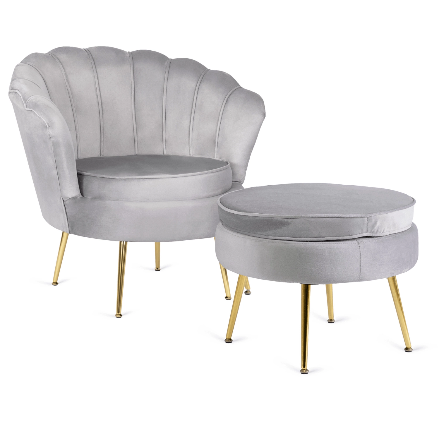 [ME.GRAND/P/V/FW] GRAND Sessel mit Fußhocker, grauer Samt