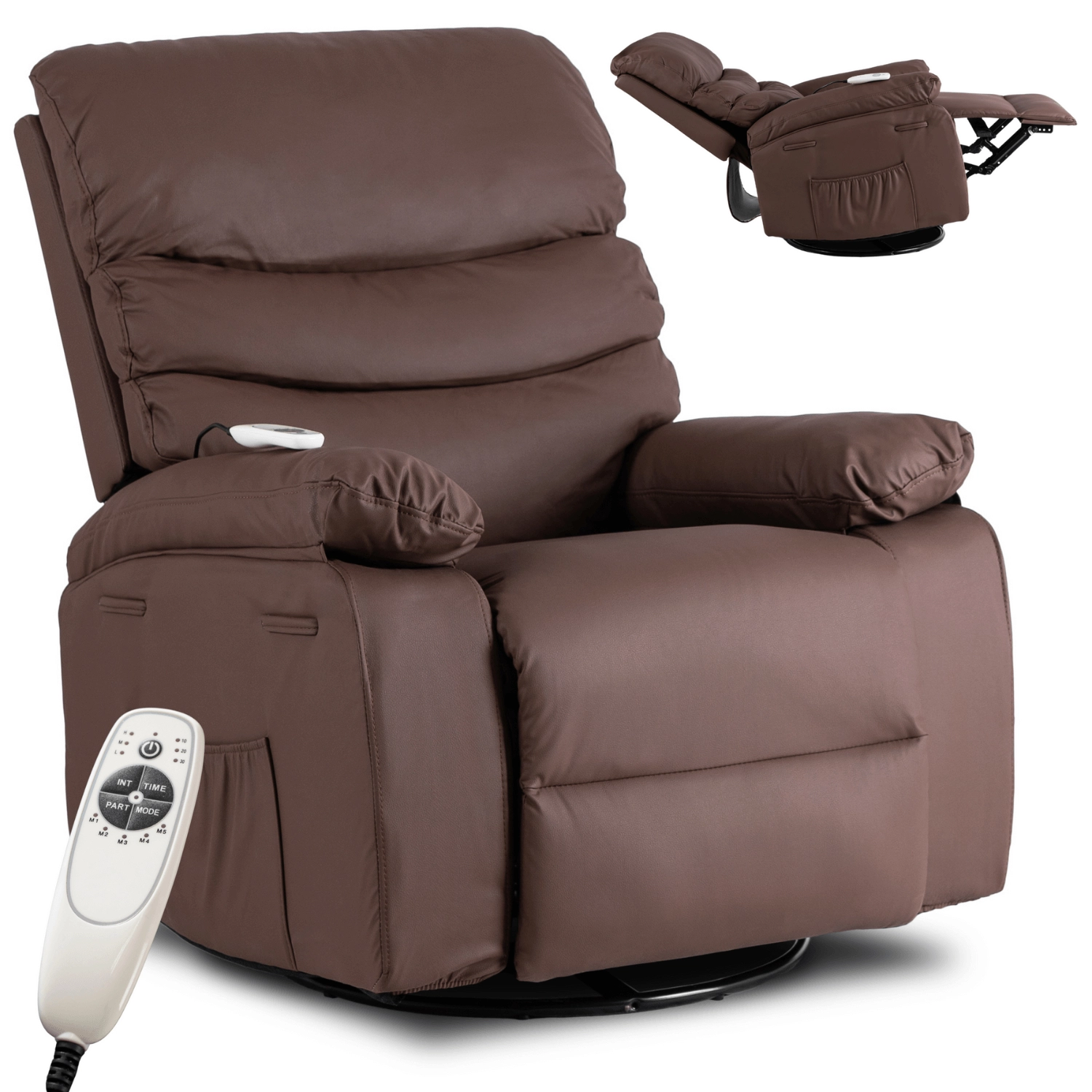 BRUCE Liegemassagesessel mit Wiegenfunktion, Braun, Kunstleder
