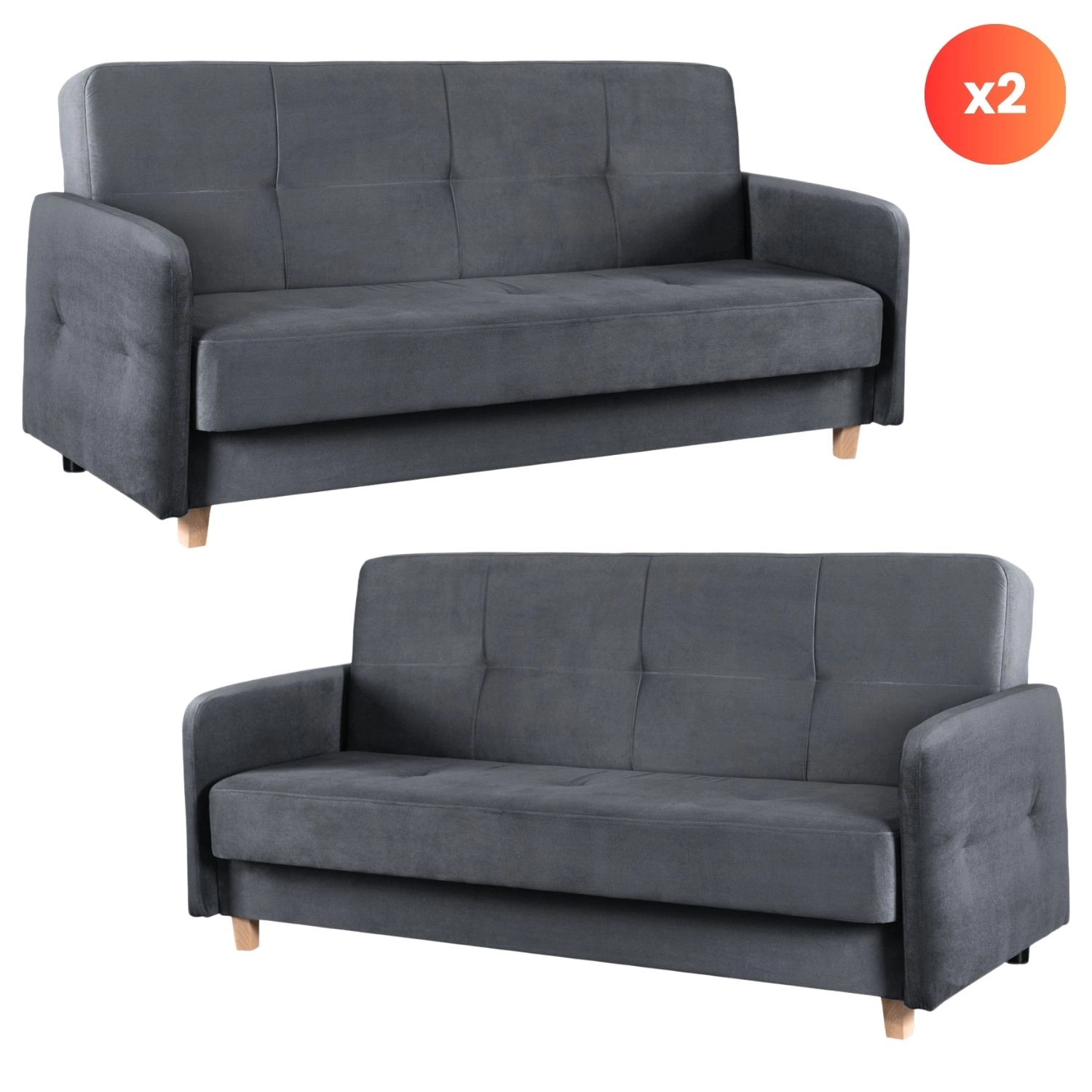 Set mit 2x Schlafsofas in CUBA-Grau