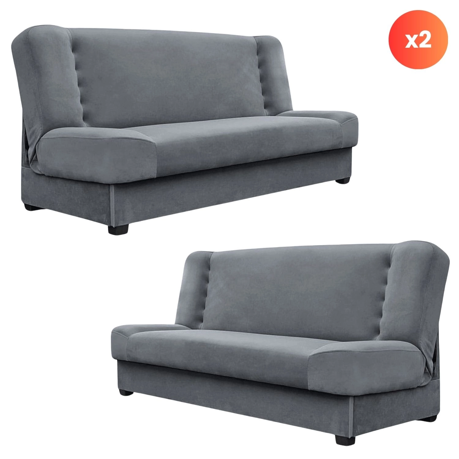 2er-Set Schlafsofa PIANO, grauer Samt