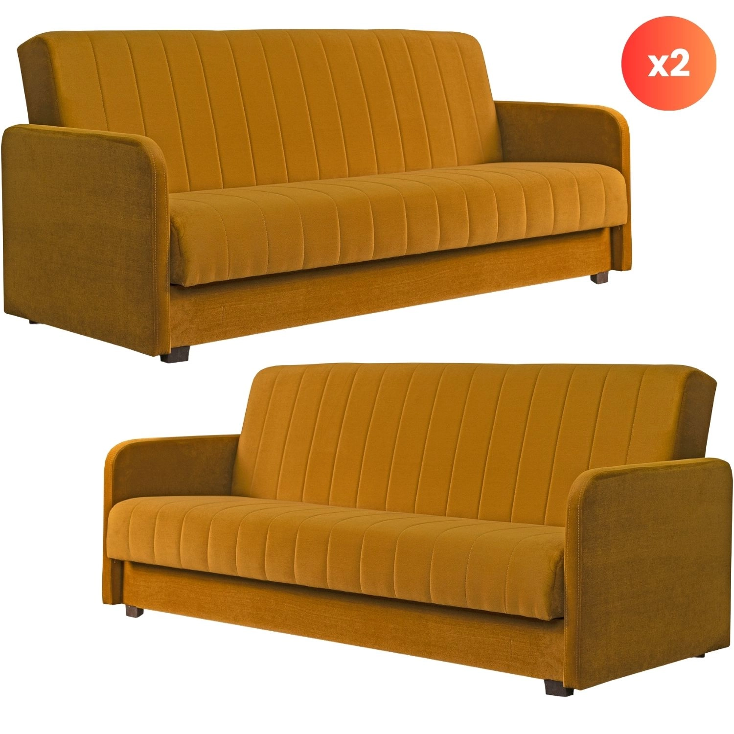 2er-Set PORTO-Schlafsofa, senffarbener Samt