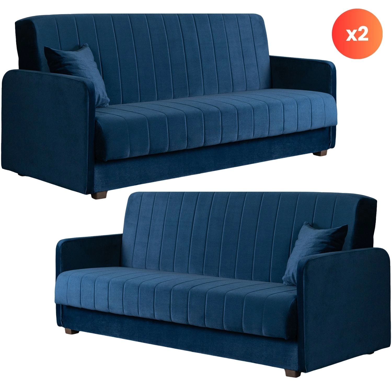 Set mit 2 Klappsofas aus marineblauem Velours PORTO
