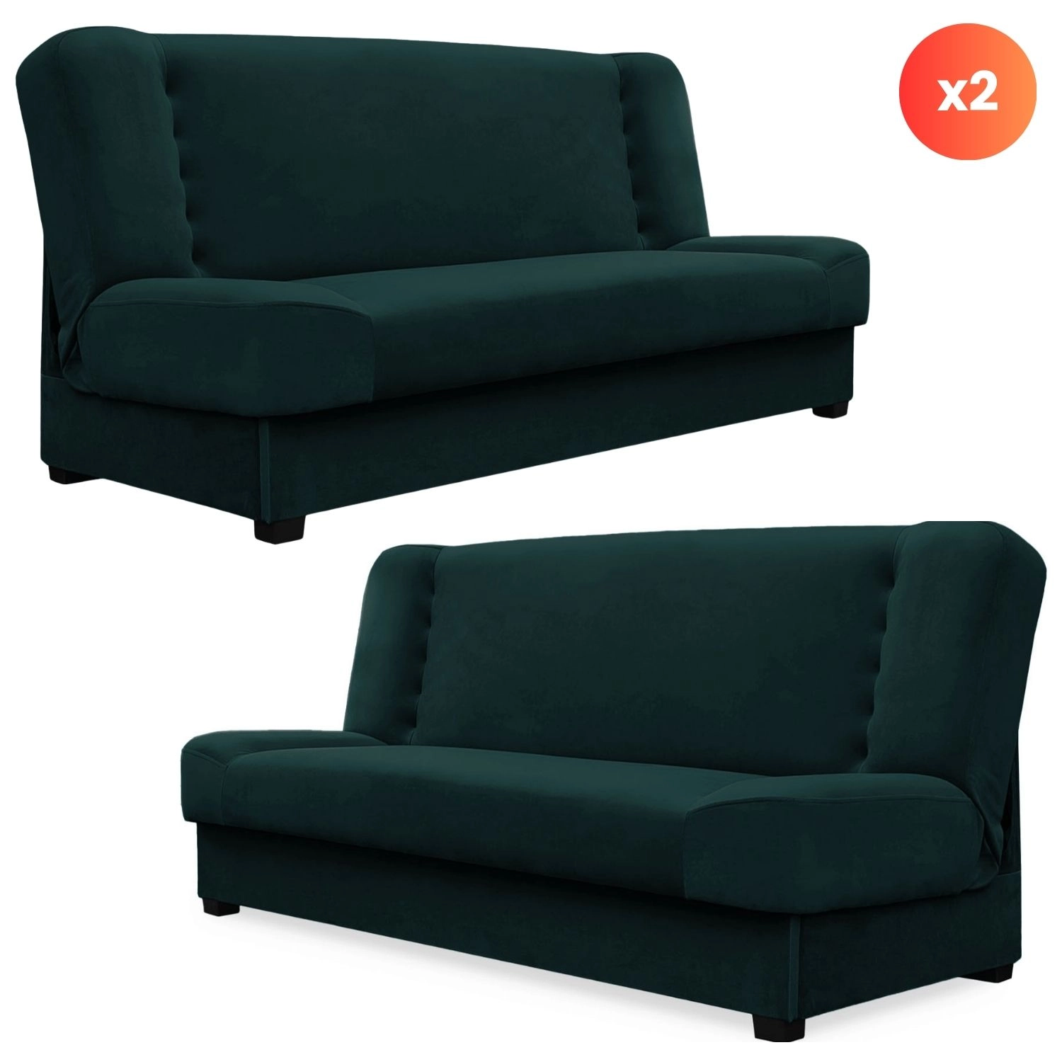 Set mit 2 Klappsofas PIANO, grünes Velours