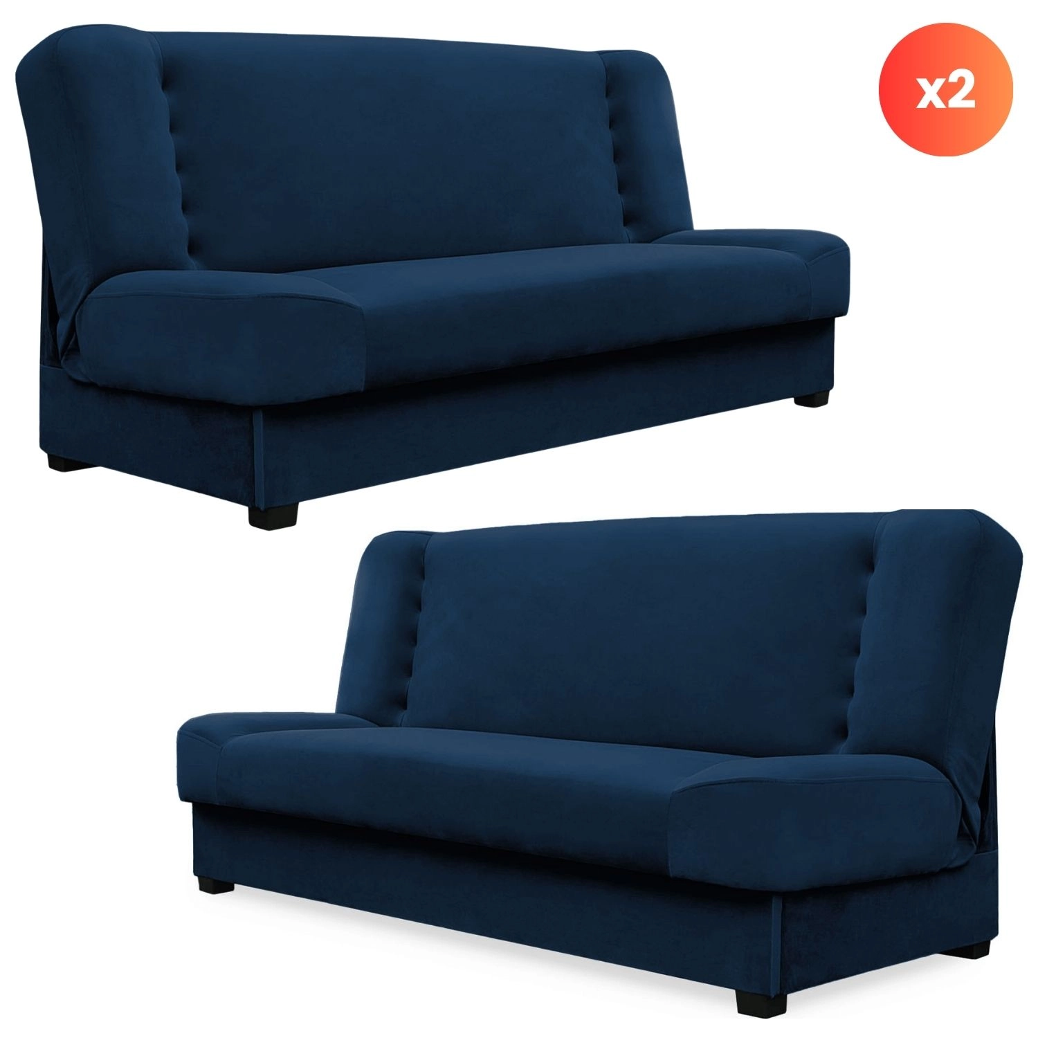 2er-Set Schlafsofa PIANO Marineblauer Velours
