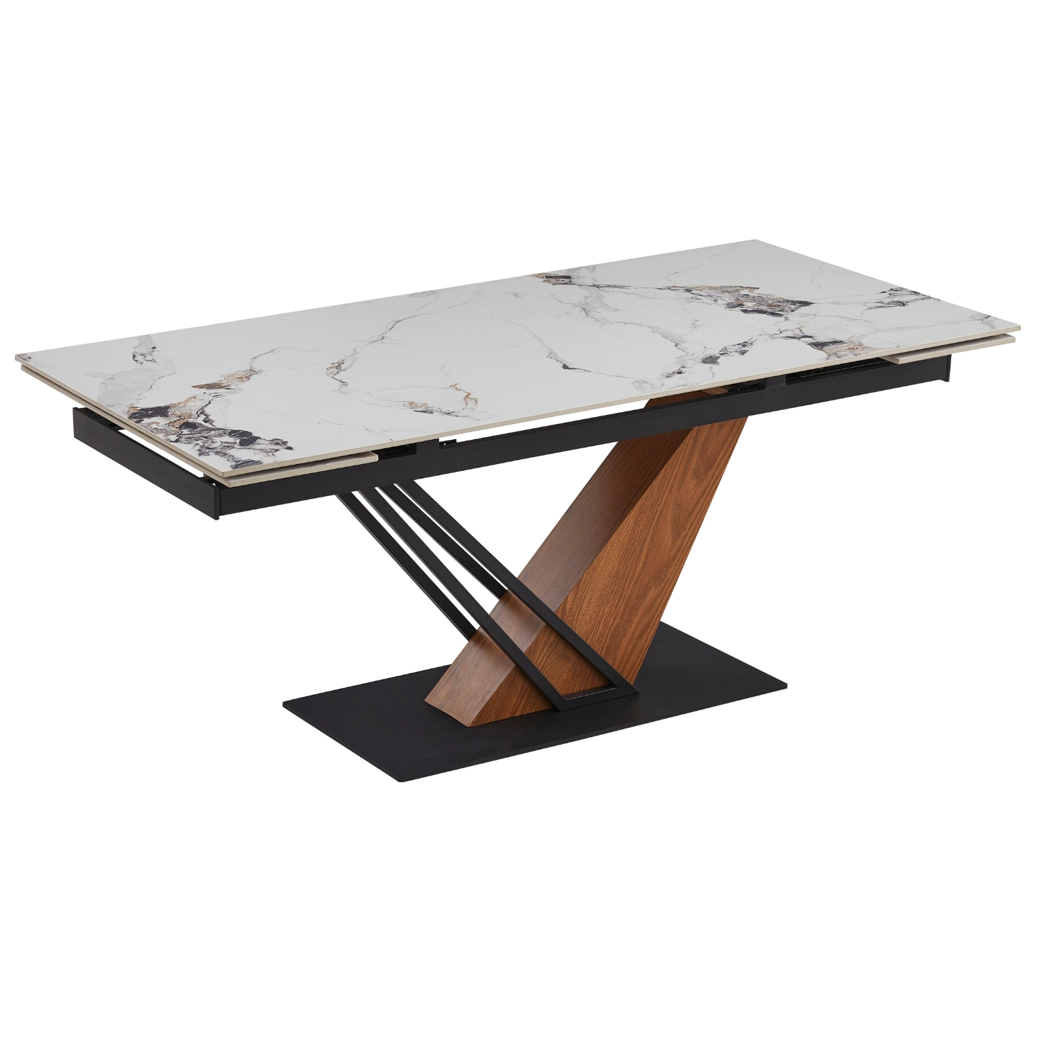 Ausziehbarer Tisch REX 2 aus Keramik, 180–240 cm, weißer Marmor/Eiche