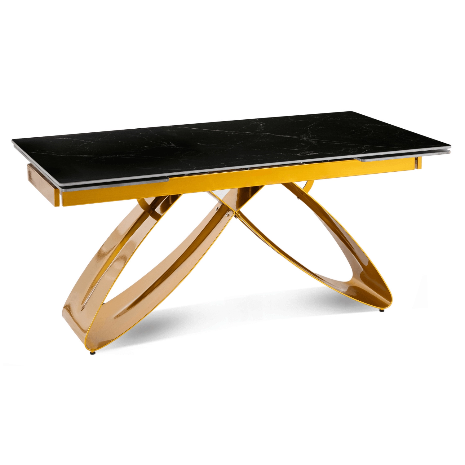 LUIGI Ausziehbarer Tisch aus Keramik, 160–240 cm, schwarzer Marmor/Gold