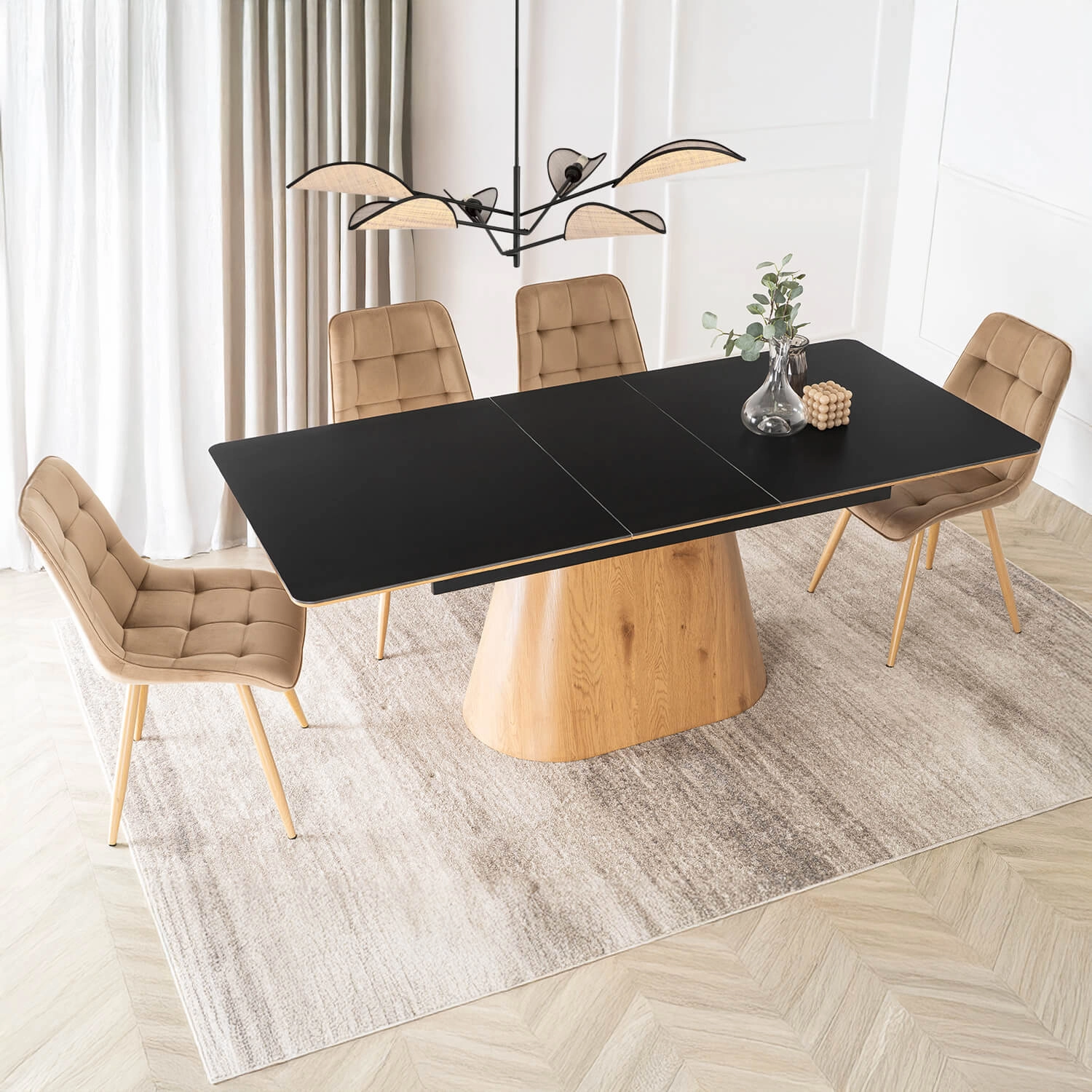 LIZBONA Ausziehbarer Tisch aus Keramik, 160–200 cm, Schwarz/Eiche