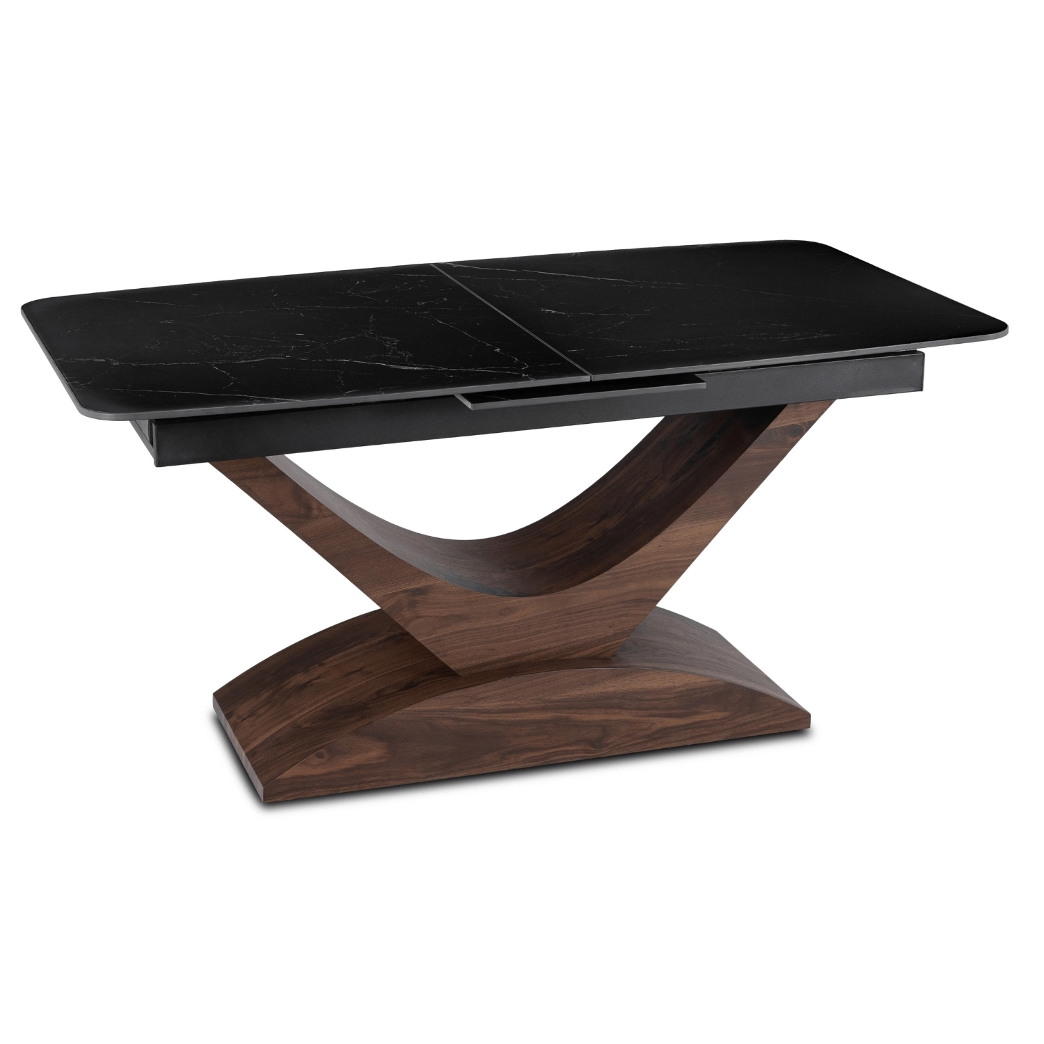 Ausziehbarer Tisch aus Keramik ALICANTE, 160–200 cm, schwarzer Marmor/Walnuss