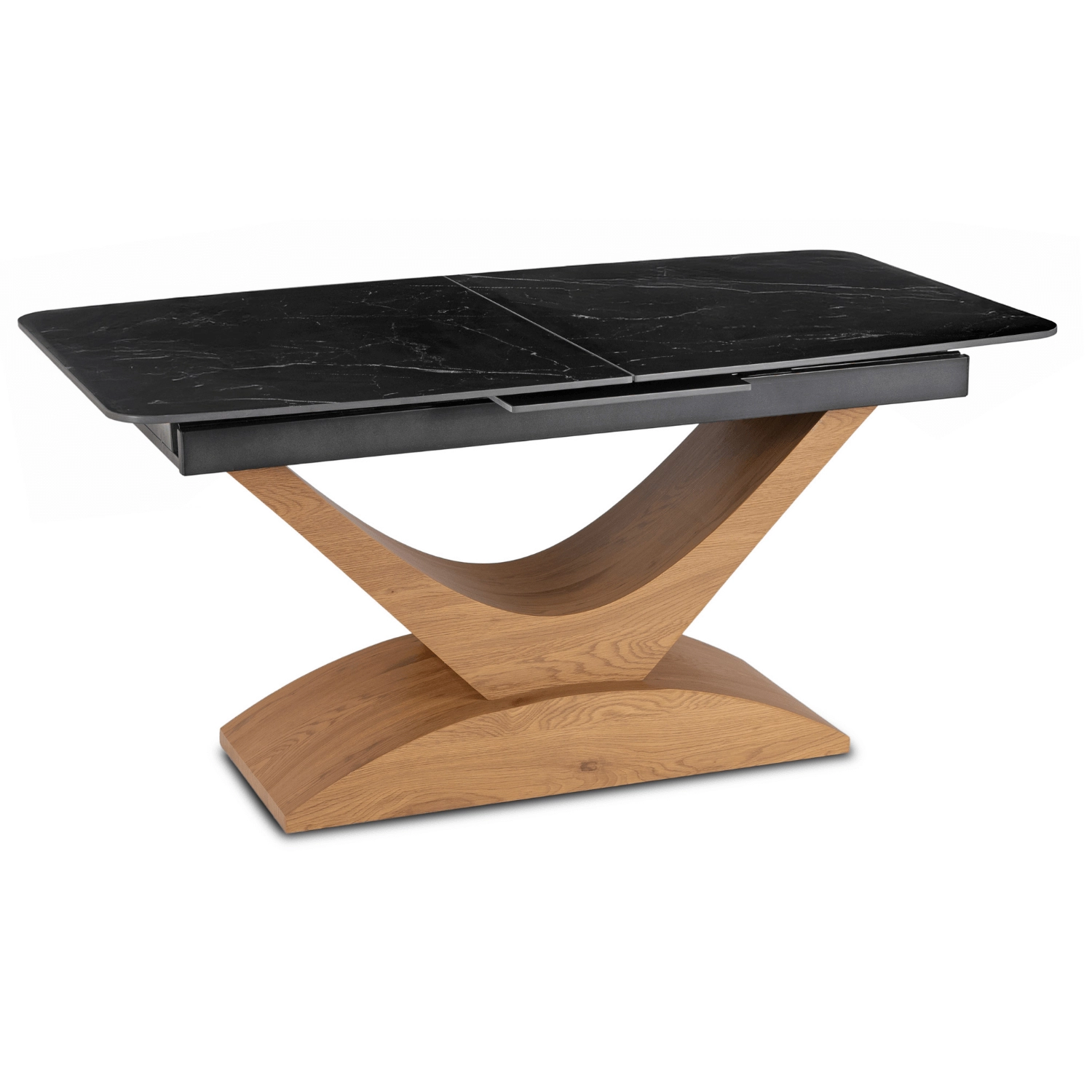 Ausziehbarer Tisch aus Keramik ALICANTE, 160–200 cm, schwarzer Marmor/Eiche