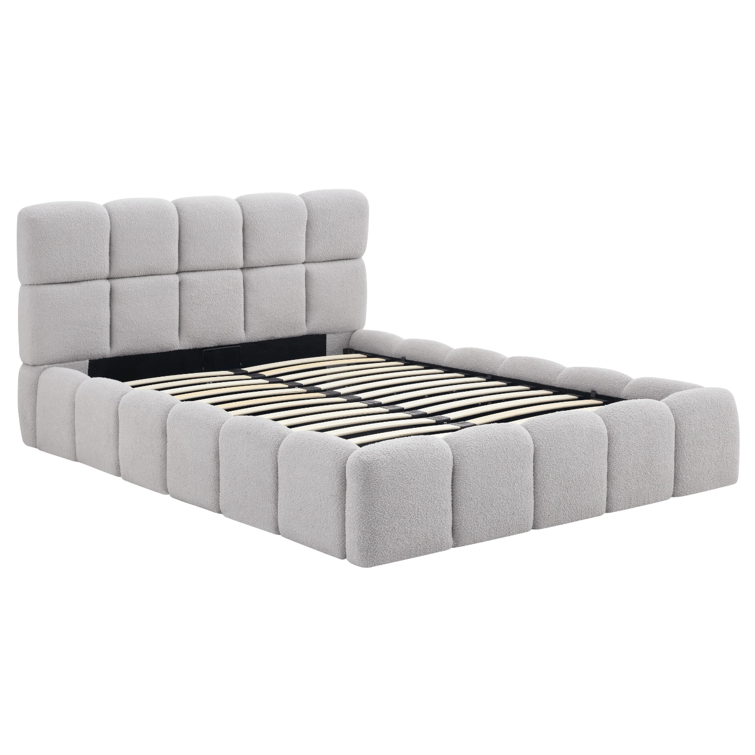 MURCJA-Bett 140x200 mit grauem Bouclé-Behälter