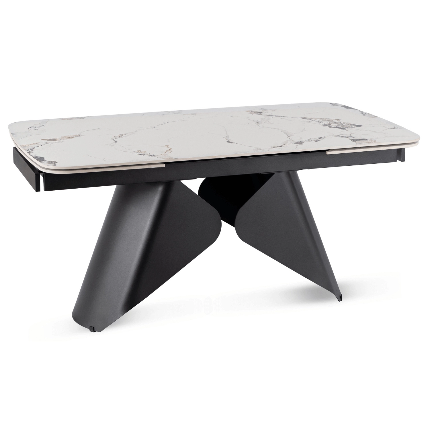 Ausziehbarer Tisch VERONA aus Keramik, 160–240 cm, weißer Marmor/Schwarz