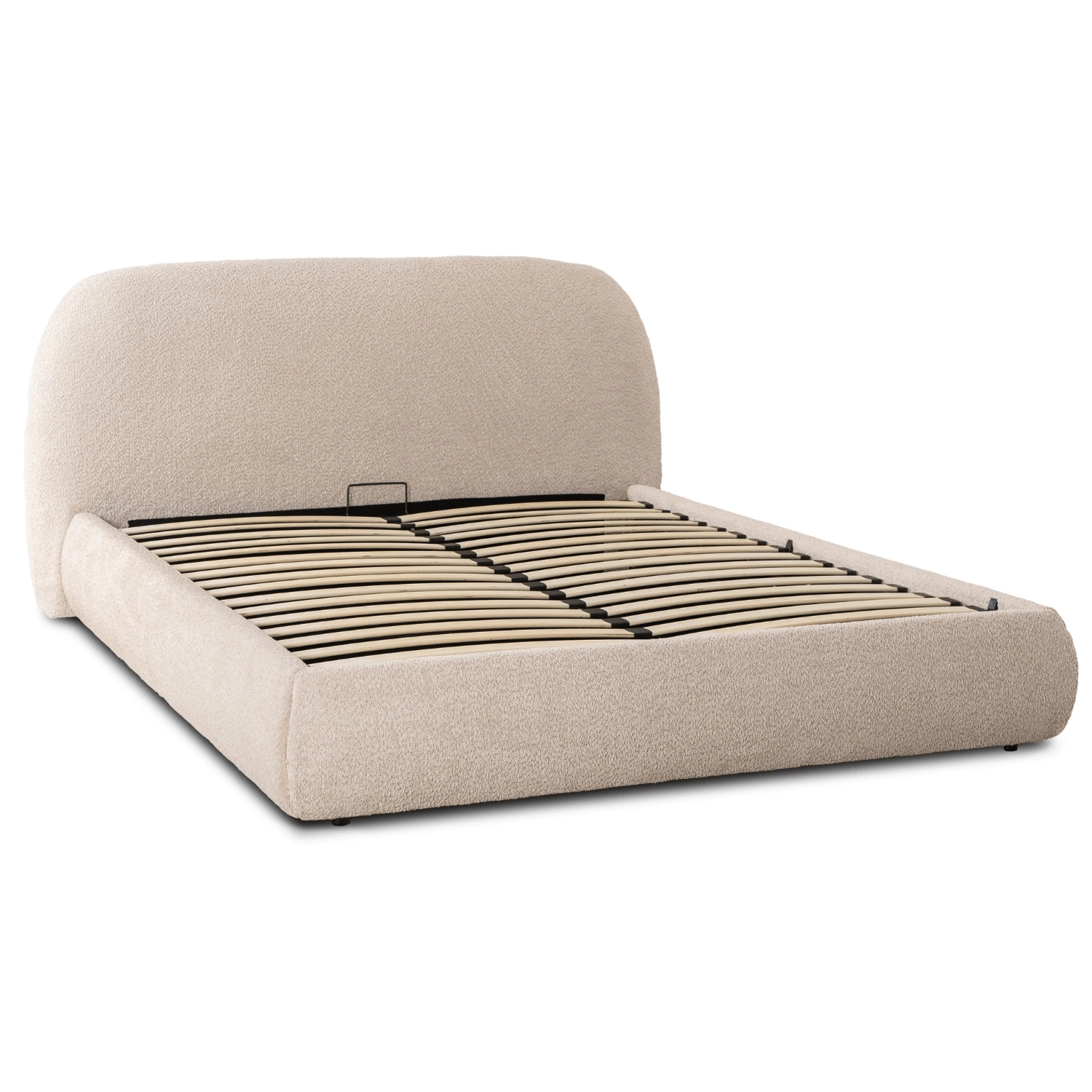 Bett 160x200 ROSSO mit beigem Bouclé-Behälter