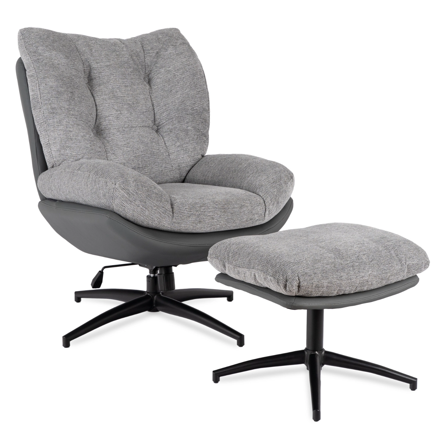 FREMONT Drehbarer Loungesessel mit Fußhocker Grau/Schwarz