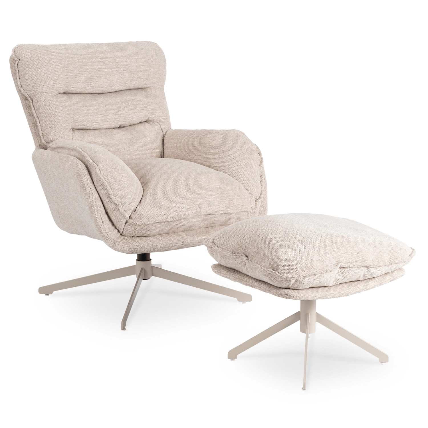 PASADENA Drehbarer Loungesessel mit Fußhocker, Creme