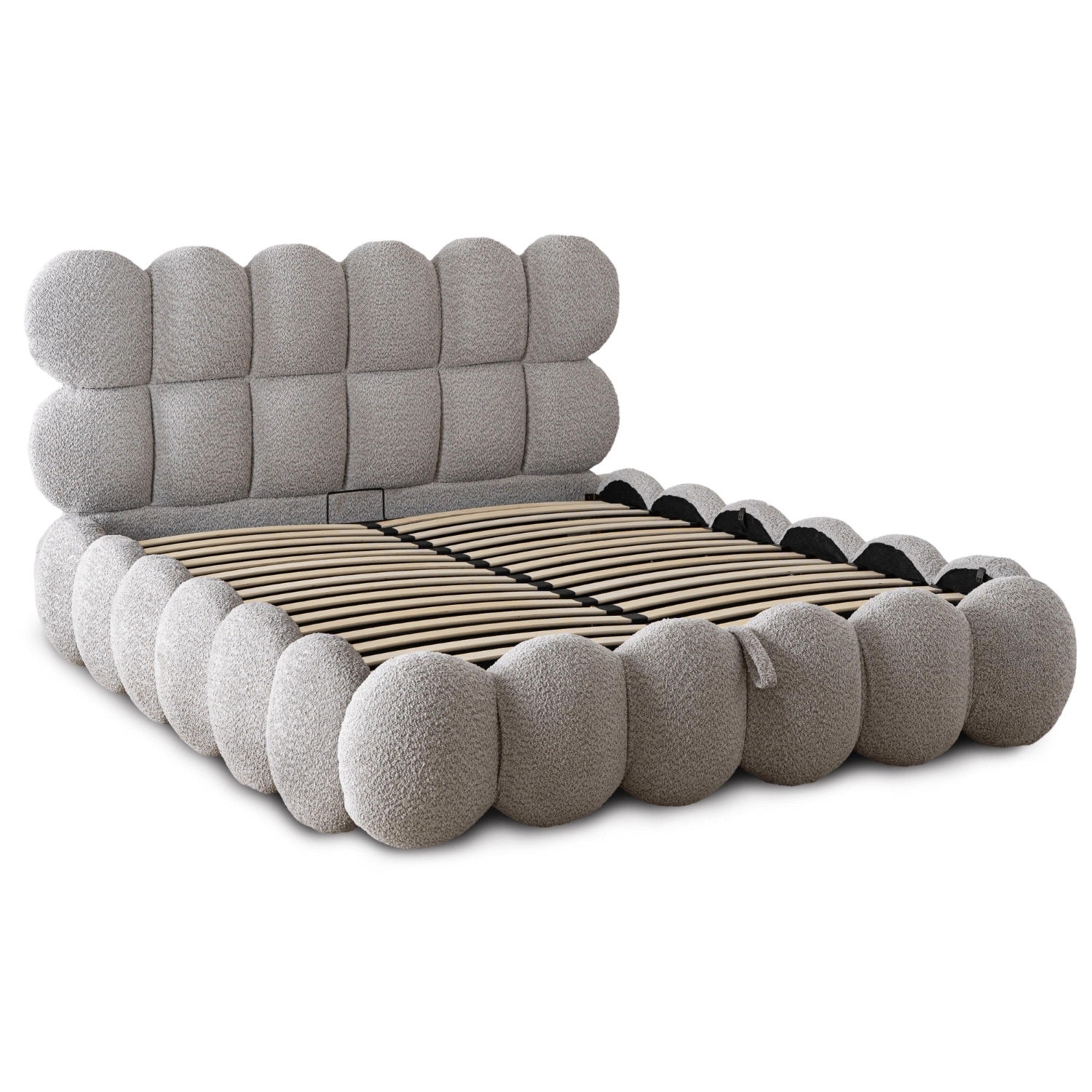 Bett 140x200 ANKARA mit Stauraum aus grauem Bouclé