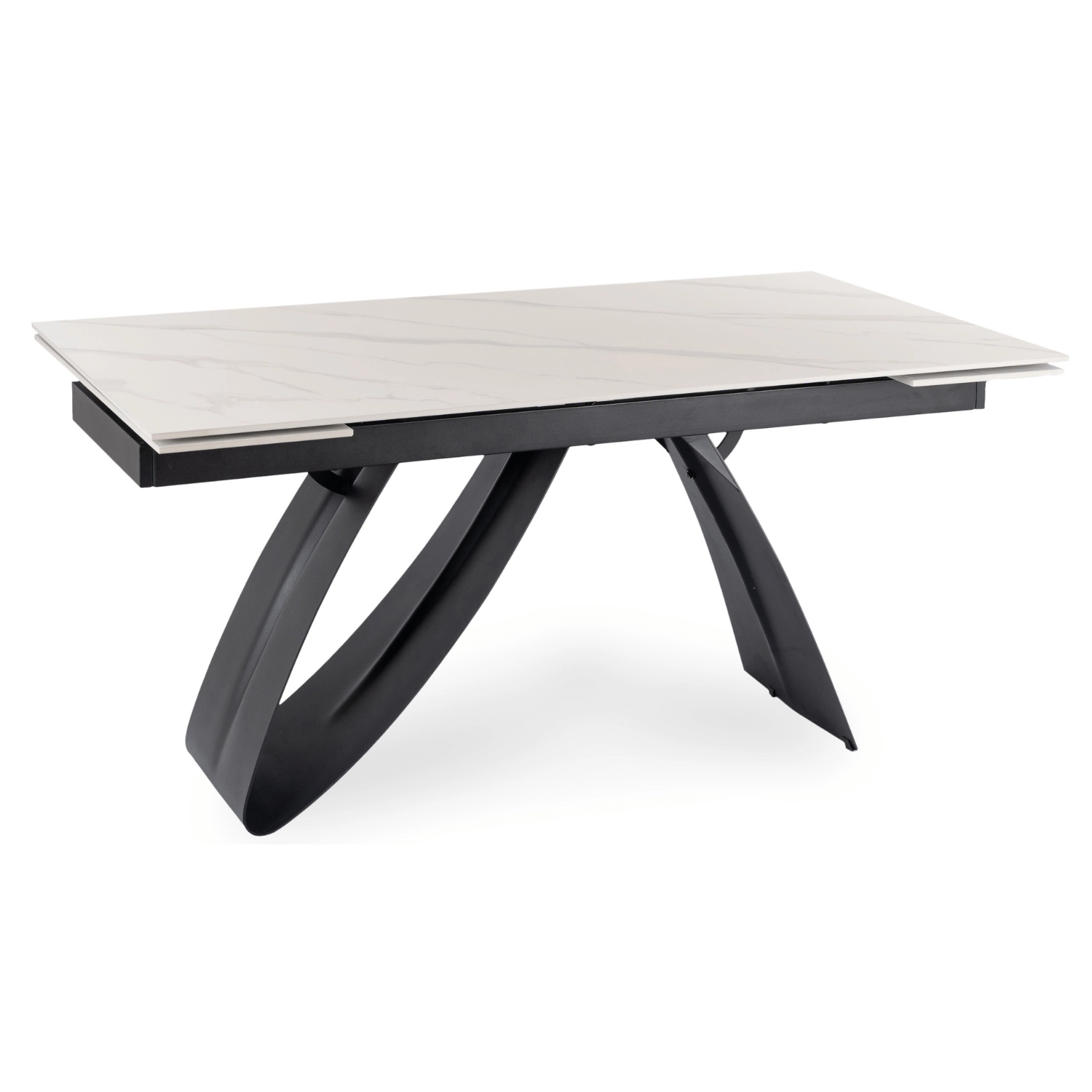 Ausziehbarer Tisch DEVON aus Keramik, 160–220 cm, weißer Marmor/Schwarz