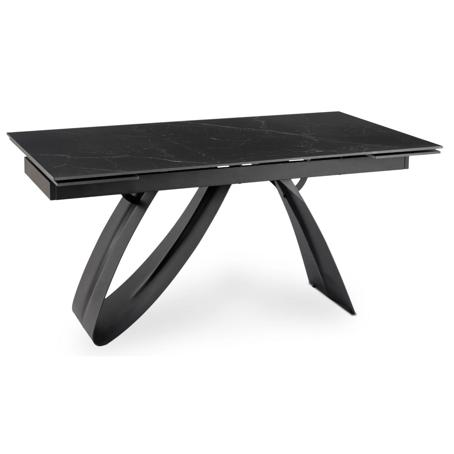 Ausziehbarer Tisch DEVON aus Keramik, 160–220 cm, schwarzer Marmor/Schwarz