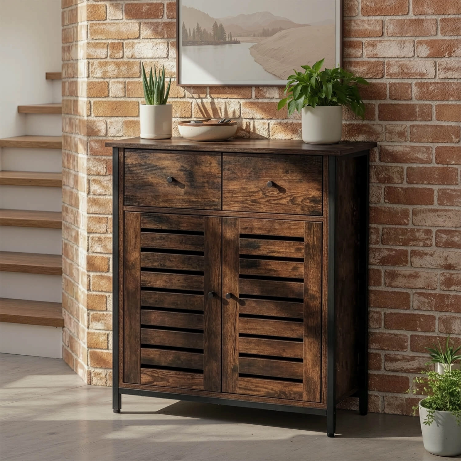 AMAYA Schuhschrank 70 cm Rustikale Eiche