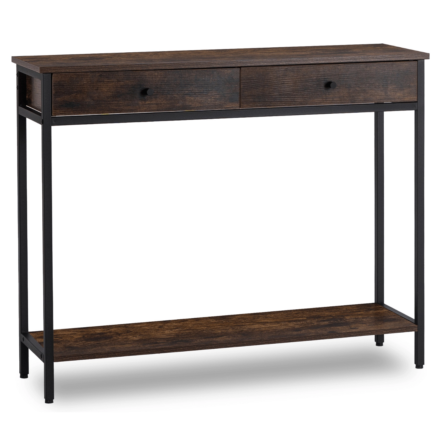Konsole mit Schubladen für den Flur EVERLY 100 cm mit Regal, Rustikale Eiche/Schwarz
