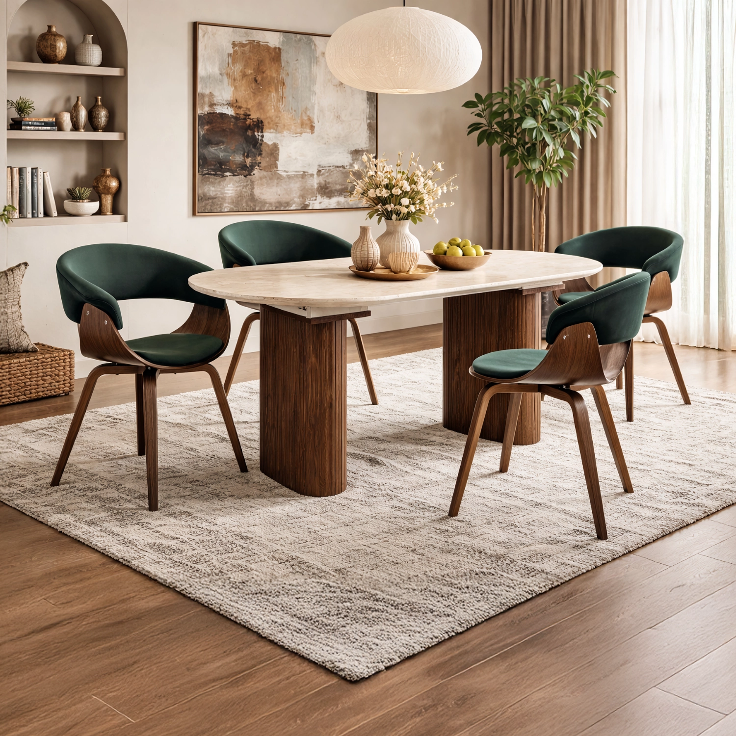 OVALer ausziehbarer Tisch 90-220 cm Travertin/Walnuss