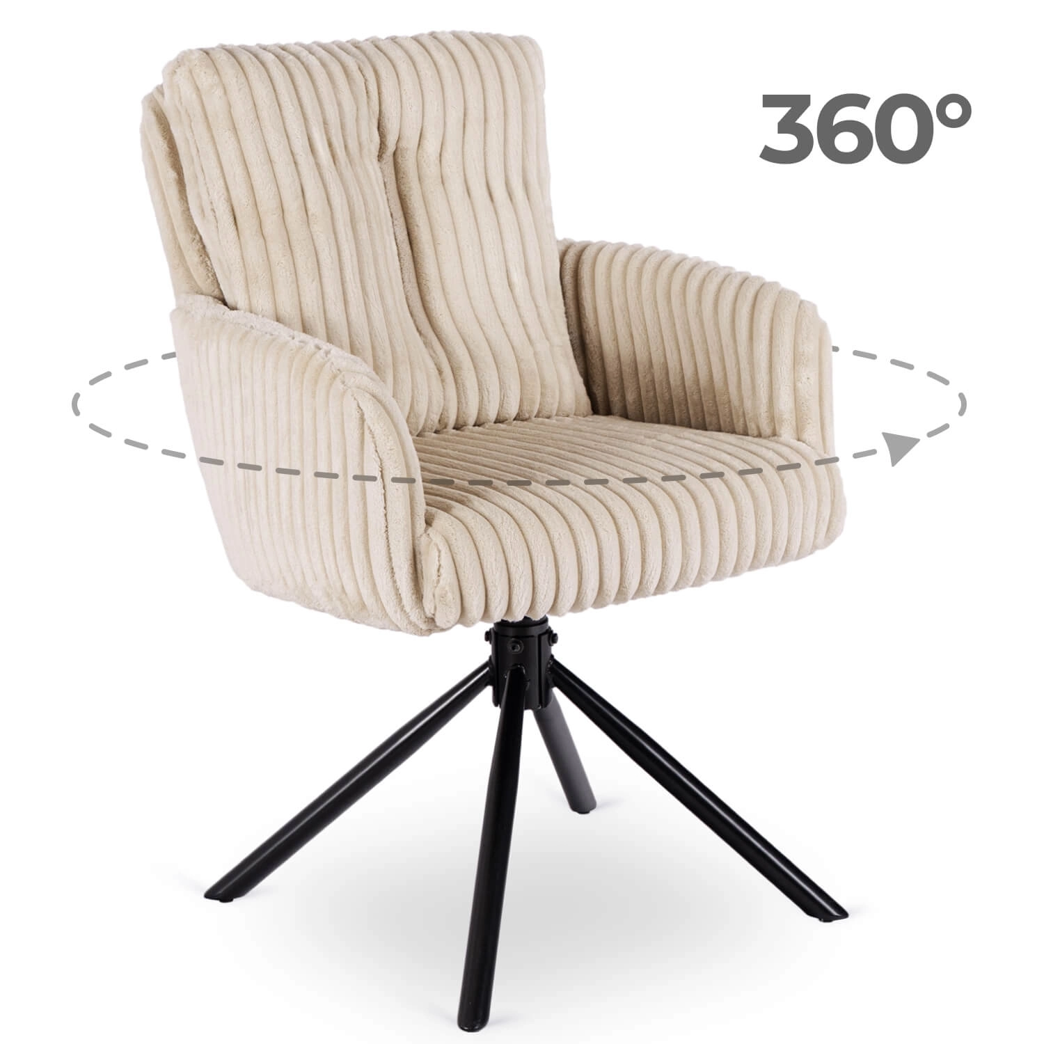 JUNE Beigefarbener Cord-Drehstuhl für das Wohnzimmer