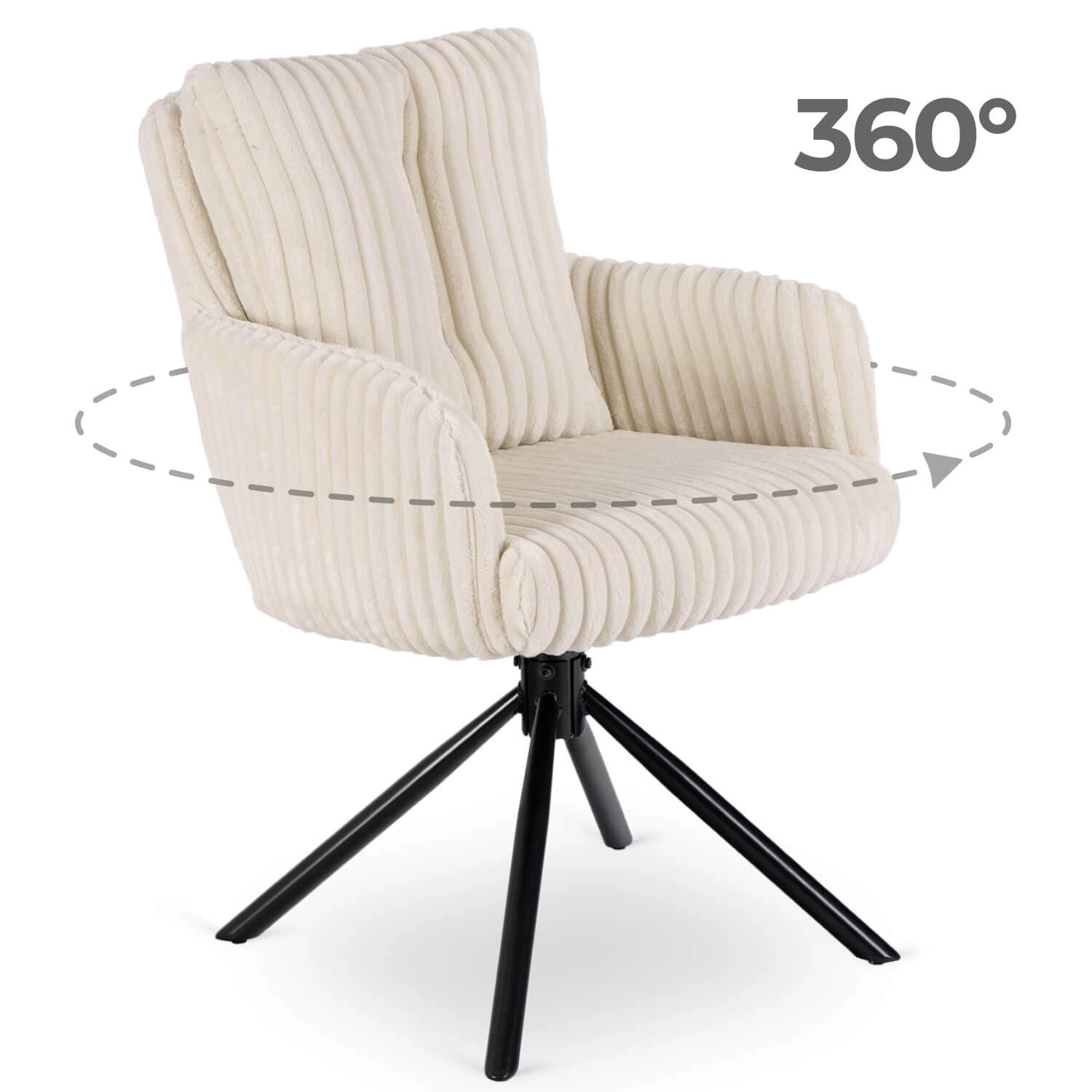 JUNE Drehstuhl aus cremefarbenem Cord für das Wohnzimmer