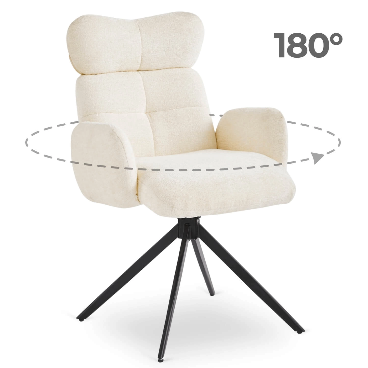 ALVARO Cremiger Bouclé-Drehstuhl für das Wohnzimmer