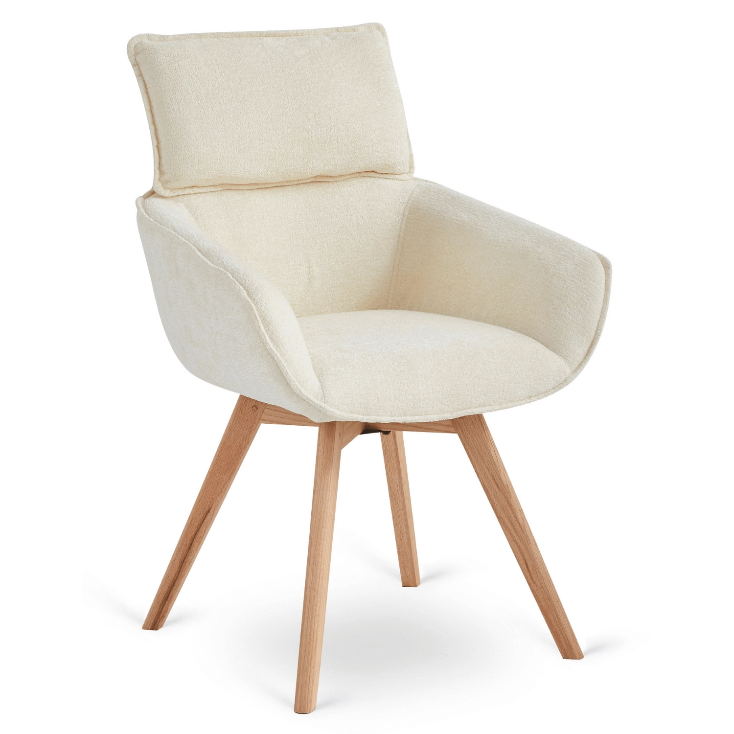 DIAS Drehstuhl aus cremefarbenem Bouclé