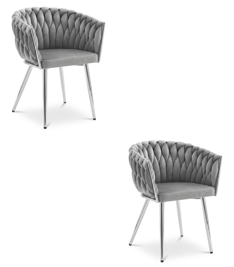 ORION Stuhl – hellgrauer Samt / Chrombeine x 2