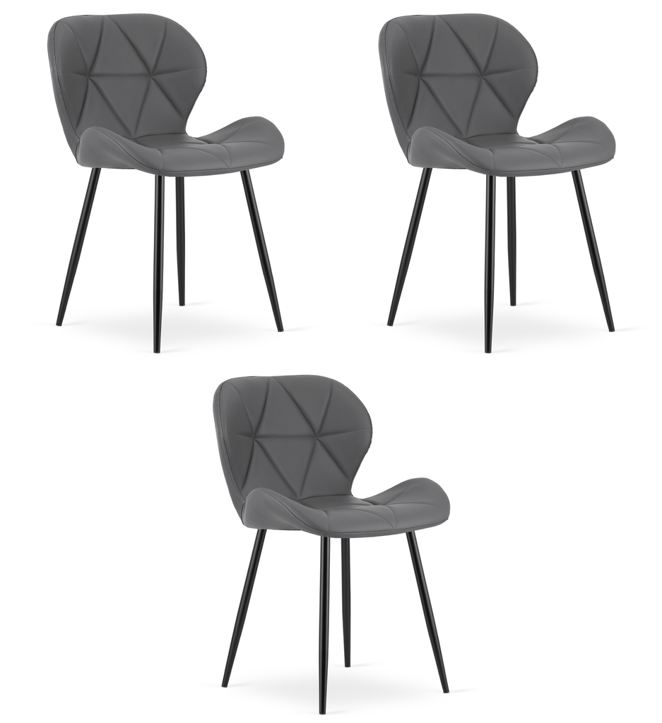 MANGO Stuhl – graues Öko-Leder / schwarze Beine x 3