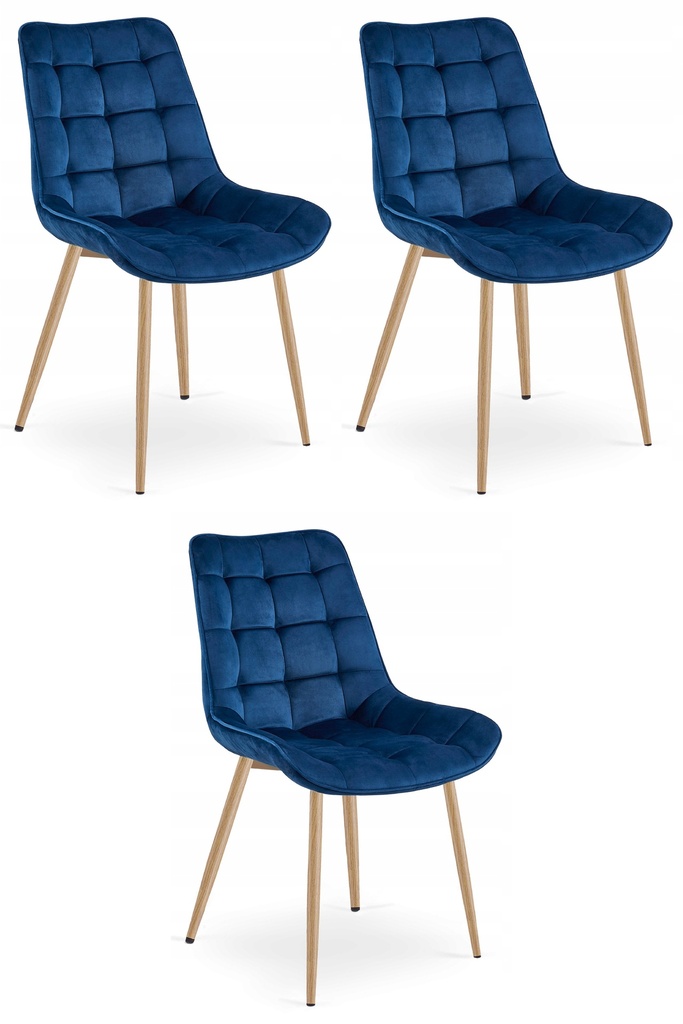 BERA Stuhl – Marineblauer Samt / Eichenbeine x 3