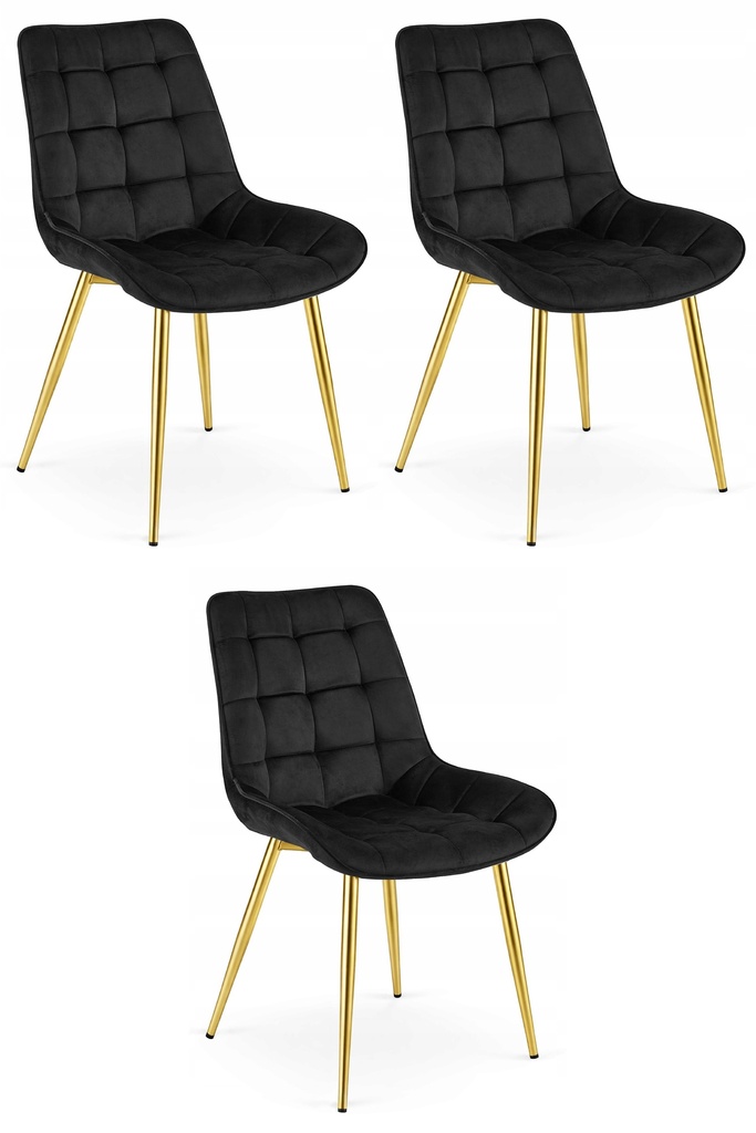 BERA Stuhl – schwarzer Samt / goldene Beine x 3