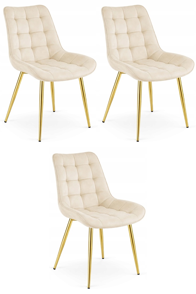 BERA Stuhl – hellbeiger Samt / goldene Beine x 3