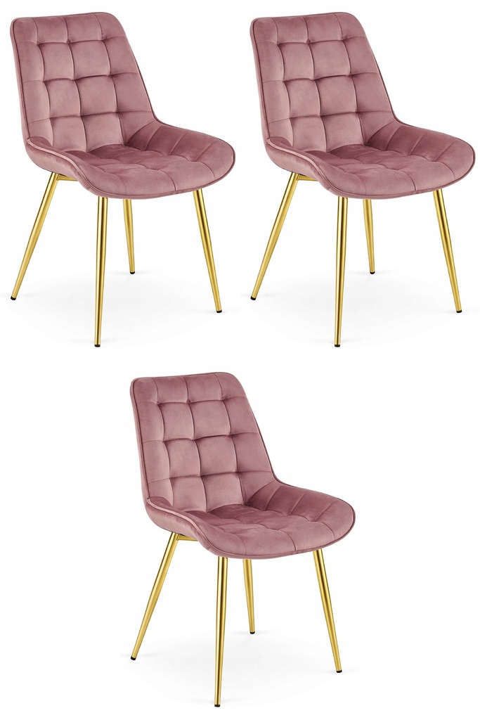 BERA Stuhl – dunkelrosa Samt / goldene Beine x 3