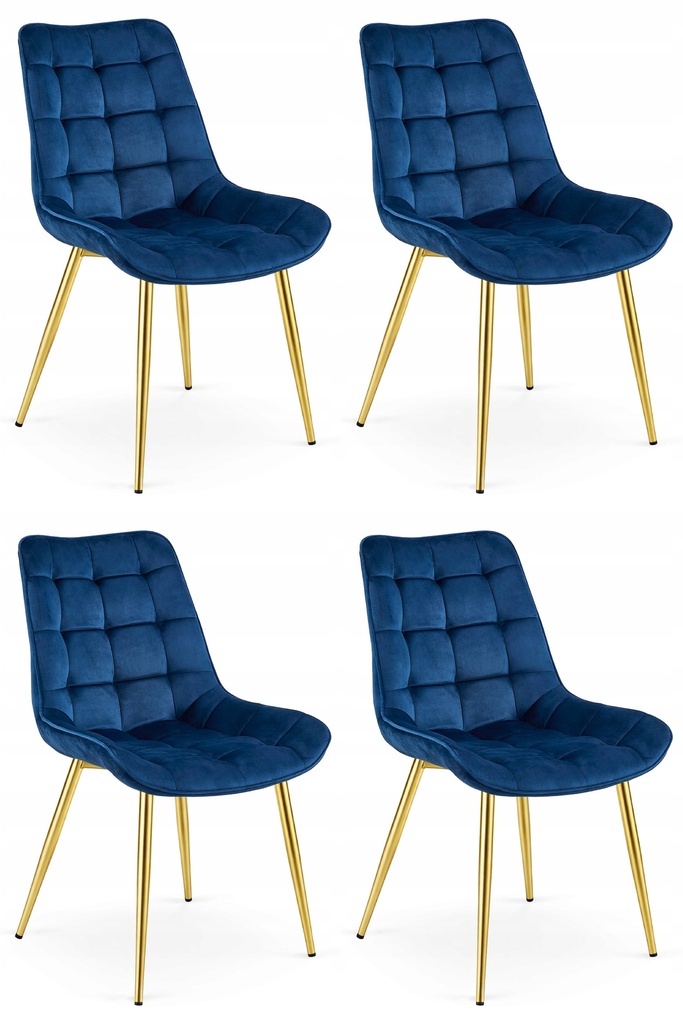 BERA Stuhl – marineblauer Samt / goldene Beine x 4