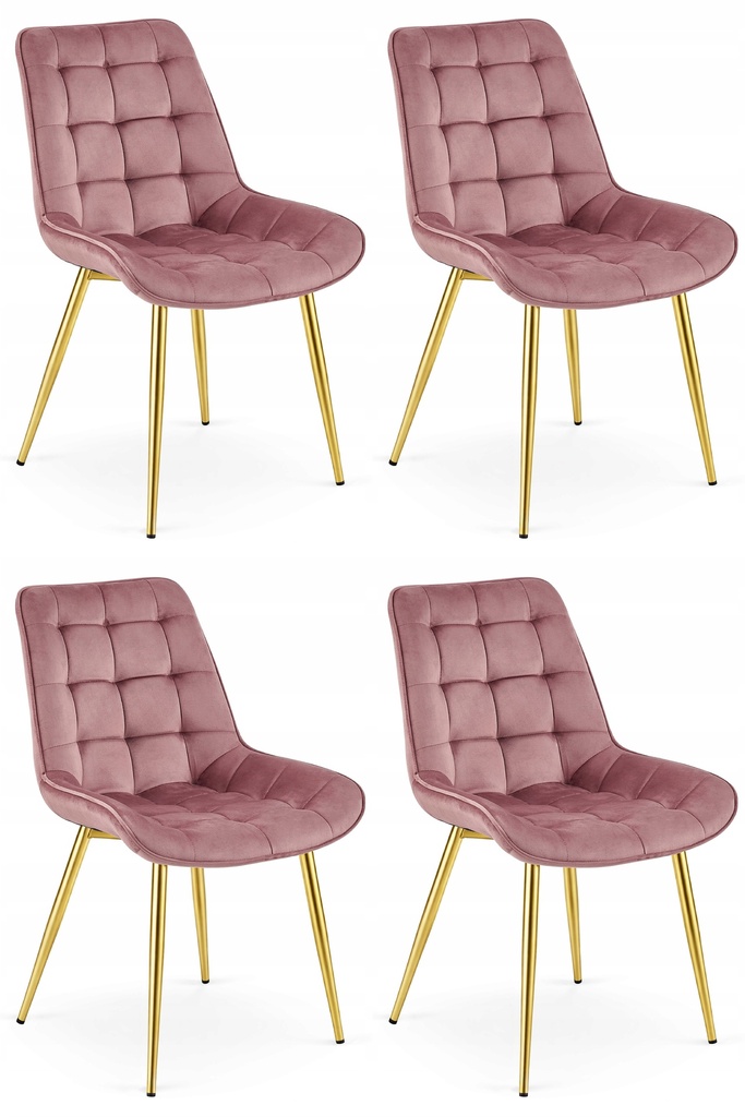BERA Stuhl – dunkelrosa Samt / goldene Beine x 4
