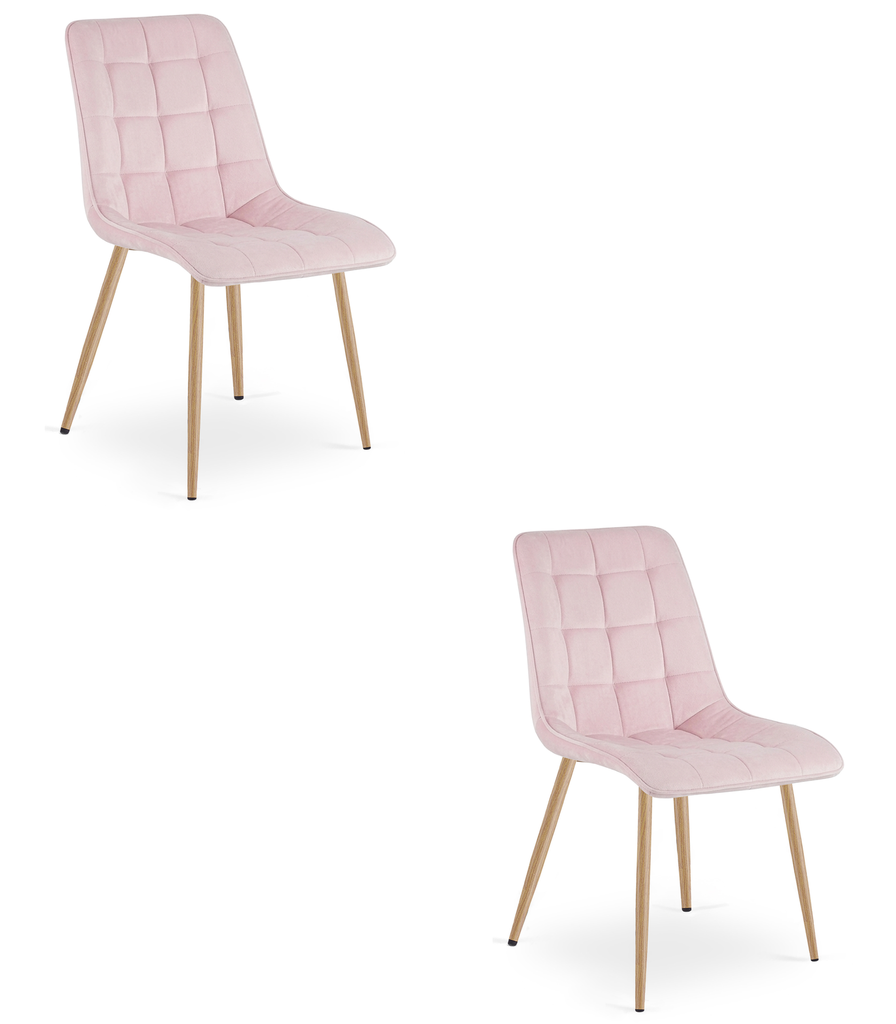SPLIT Stuhl – hellrosa Samt / Beine aus Eiche x 2