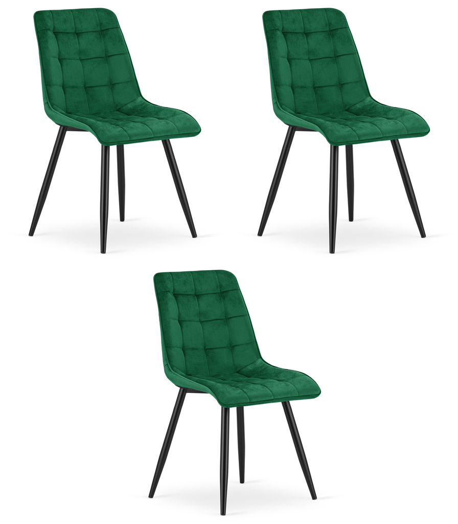 SPLIT Stuhl – grüner Samt / schwarze Beine x 3