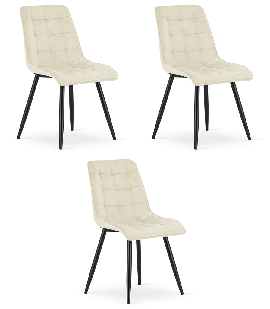 SPLIT Stuhl – hellbeiger Samt / schwarze Beine x 3