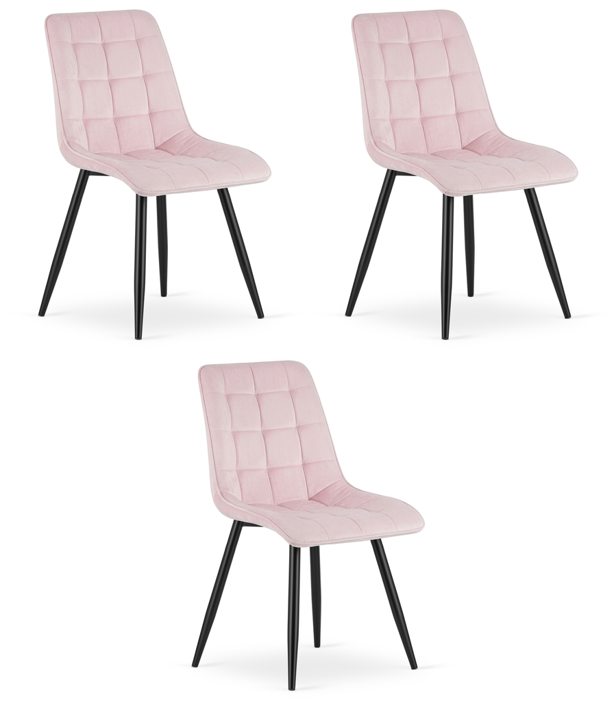 SPLIT Stuhl – hellrosa Samt / schwarze Beine x 3