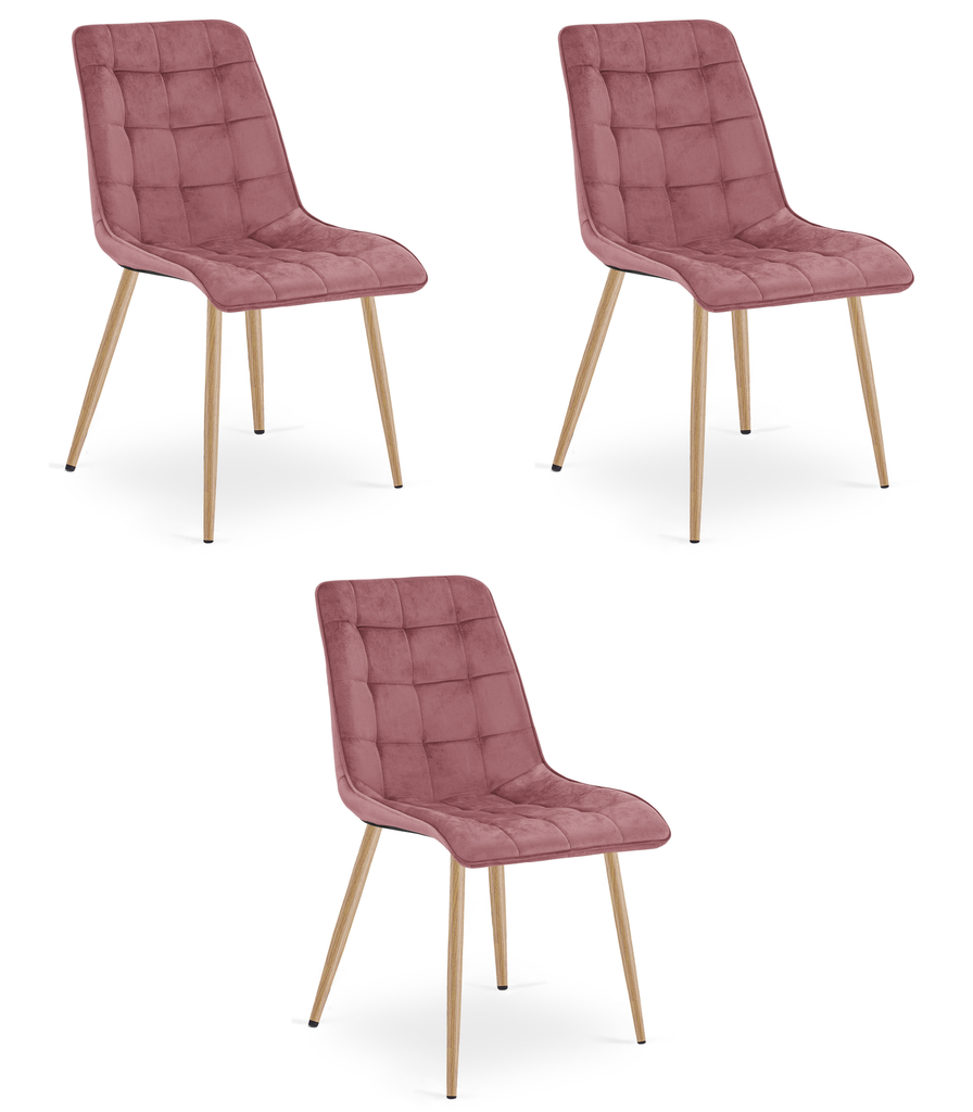 SPLIT Stuhl – dunkelrosa Samt / Eichenbeine x 3