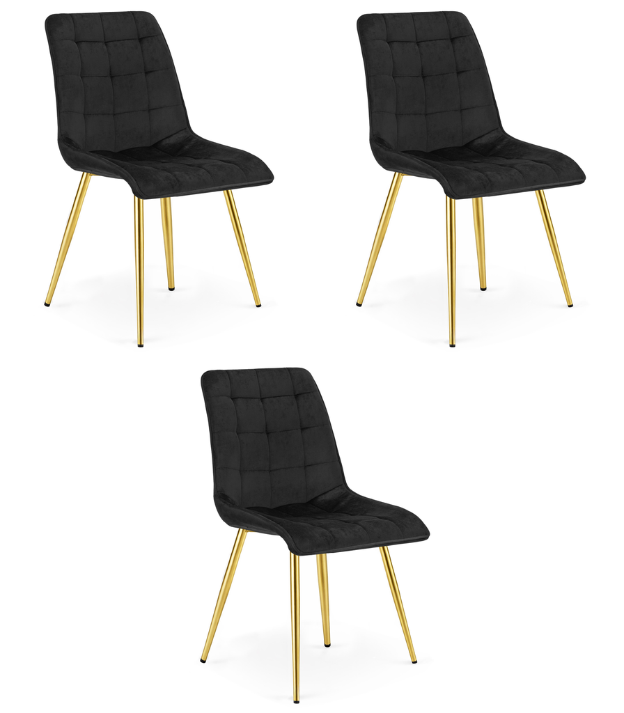SPLIT Stuhl – schwarzer Samt / goldene Beine x 3