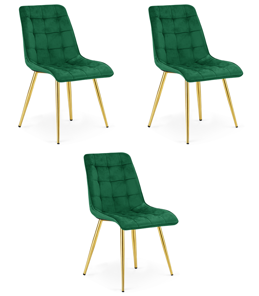 SPLIT Stuhl – grüner Samt / goldene Beine x 3
