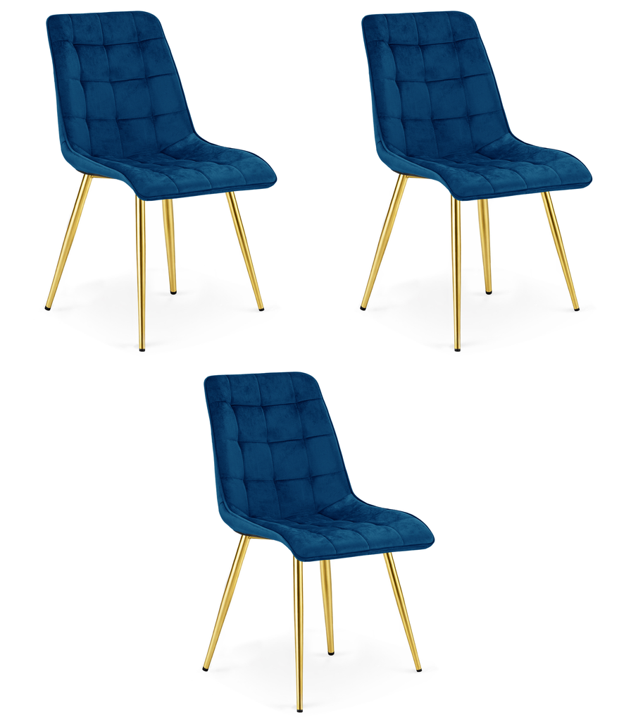 SPLIT-Stuhl – marineblauer Samt / goldene Beine x 3