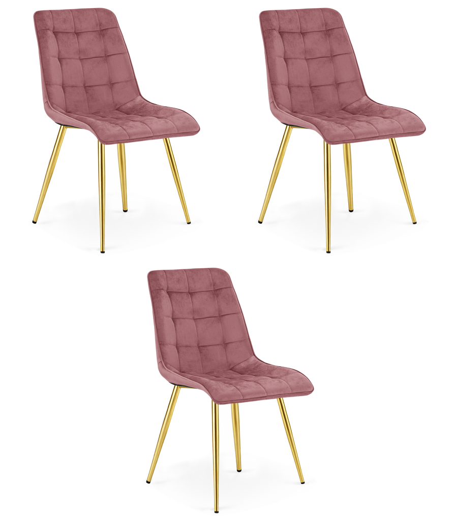 SPLIT Stuhl – dunkelrosa Samt / goldene Beine x 3