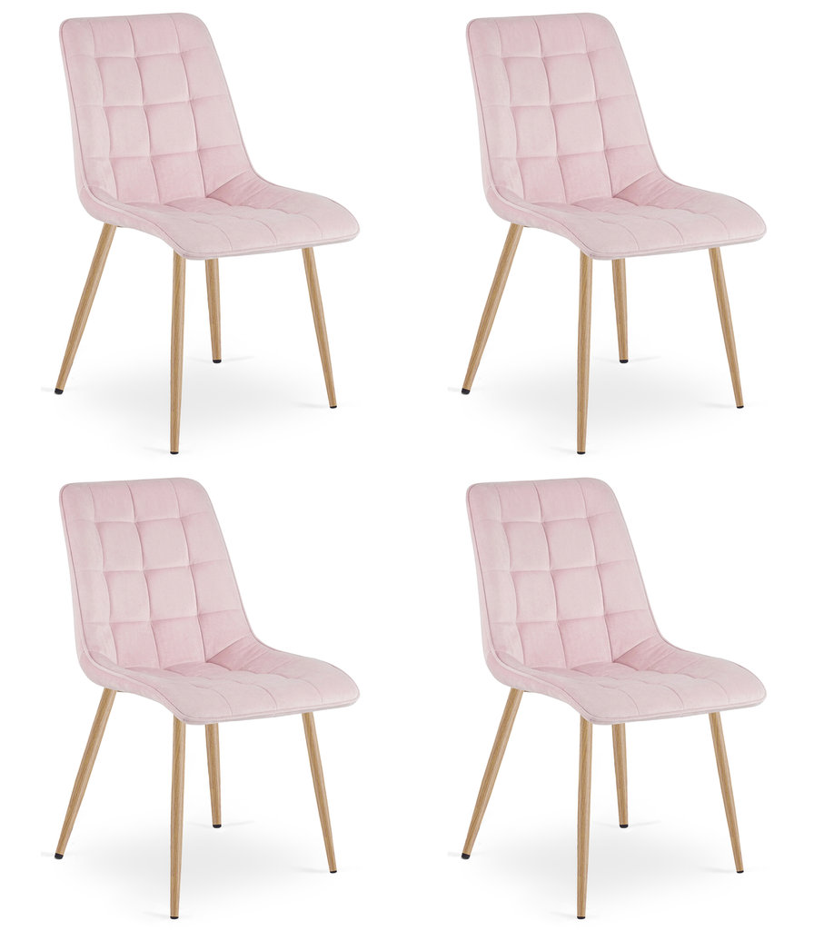 SPLIT Stuhl – hellrosa Samt / Beine aus Eiche x 4