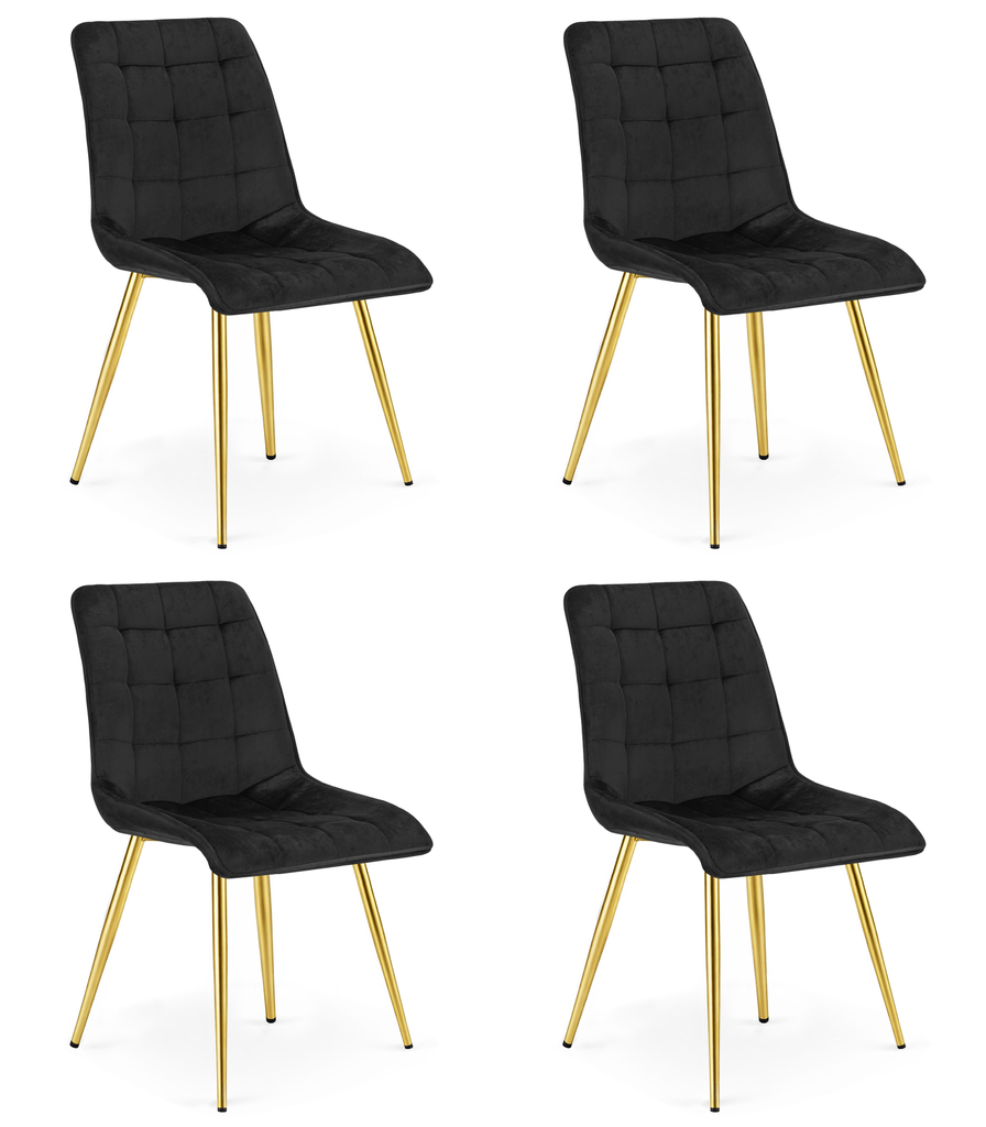 SPLIT Stuhl – schwarzer Samt / goldene Beine x 4