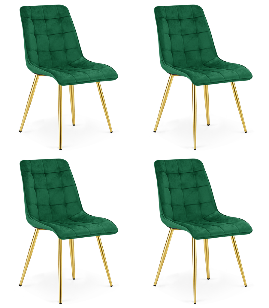 SPLIT Stuhl – grüner Samt / goldene Beine x 4