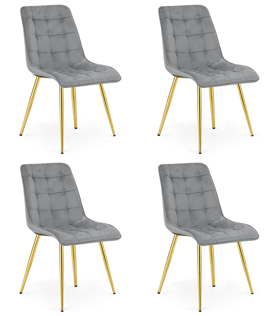 SPLIT Stuhl – hellgrauer Samt / goldene Beine x 4