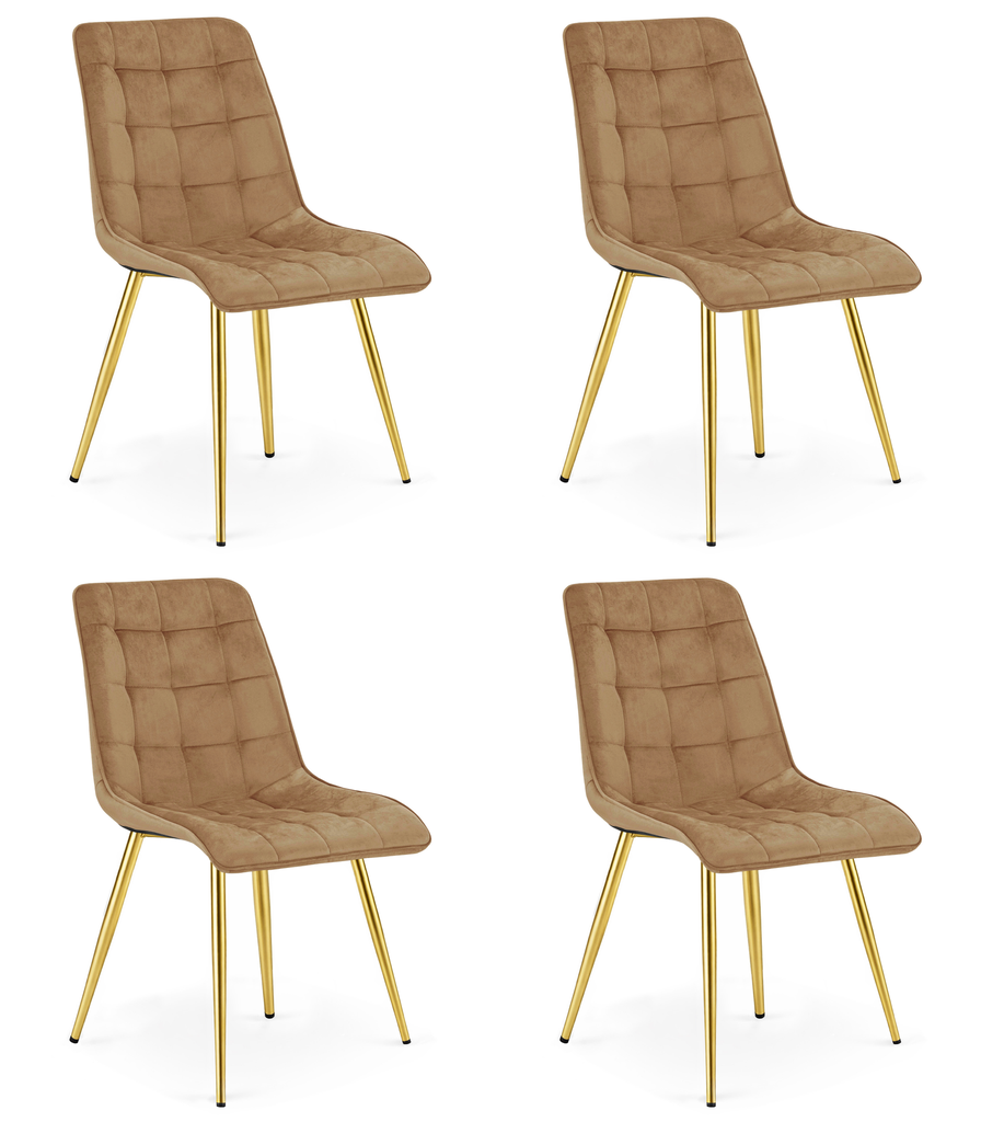 SPLIT Stuhl – brauner Samt / goldene Beine x 4